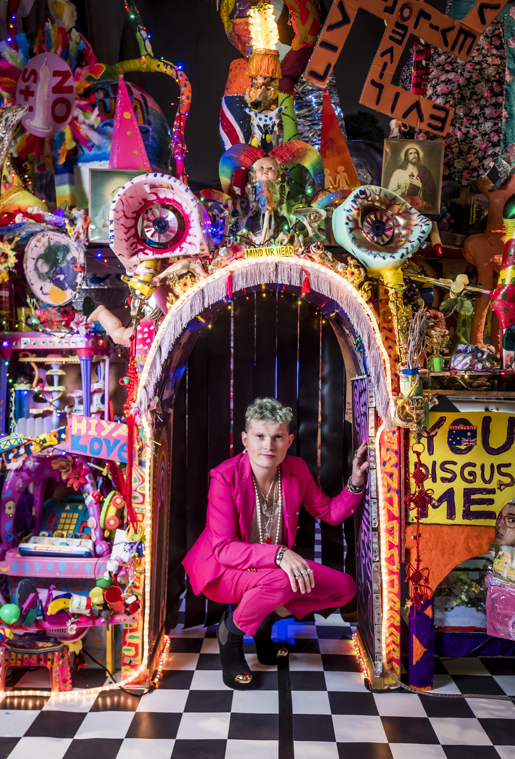 Visual artist Paul Yore at a preview of his exhibition 'It's All Wrong But It's Alright', which is being displayed at Hobart's Black Temple Gallery (a deconsecrated colonial church) during Dark Mofo festival from June 7-23